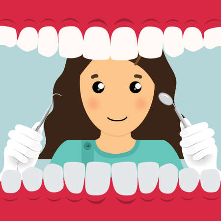 Dentist with instruments for dental treatment. Teeth examination dentistry concept.Â のイラスト素材