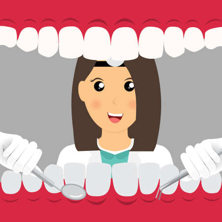 Dentist with instruments for dental treatment. Teeth examination dentistry concept.Â のイラスト素材
