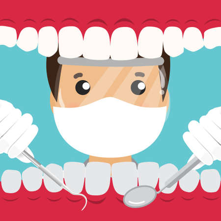 Dentist with instruments for dental treatment. Teeth examination dentistry concept.Â のイラスト素材