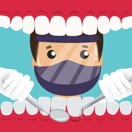 Dentist with instruments for dental treatment. Teeth examination dentistry concept.Â のイラスト素材