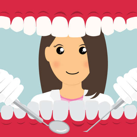 Dentist with instruments for dental treatment. Teeth examination dentistry concept.Â のイラスト素材