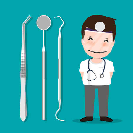 Dentist with instruments for dental treatment. Teeth examination dentistry concept.Â のイラスト素材