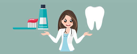 Dentist and Human teeth. Dental care background. Vector illustration.のイラスト素材