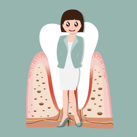 Dentist and Human teeth. Dental care background. Vector illustration.のイラスト素材