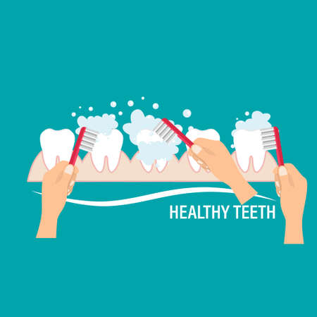 Dentist and Human teeth. Dental care background. Vector illustration.のイラスト素材