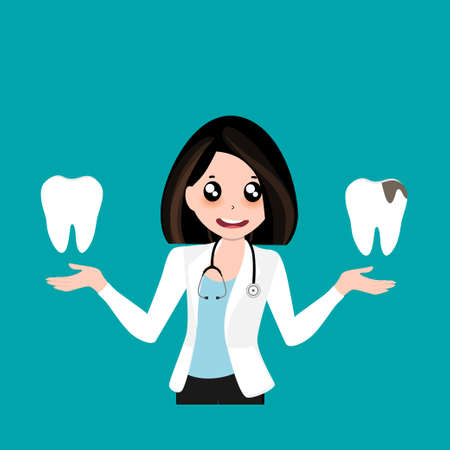 Dentist and Human teeth. Dental care background. Vector illustration.のイラスト素材