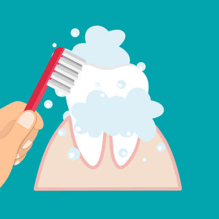Dentist and Human teeth. Dental care background. Vector illustration.のイラスト素材