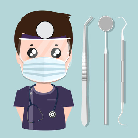 Dentist and Human teeth. Dental care background. Vector illustration.のイラスト素材
