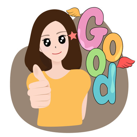 Smiling pretty woman showing thumbs up. Body language. I like that. Good job. Vector illustrationのイラスト素材