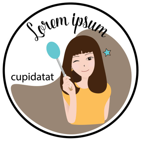 A happy housewife holding a ladle. Vector illustrationのイラスト素材