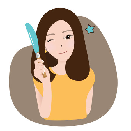 A happy housewife holding a spatula. Vector illustrationのイラスト素材