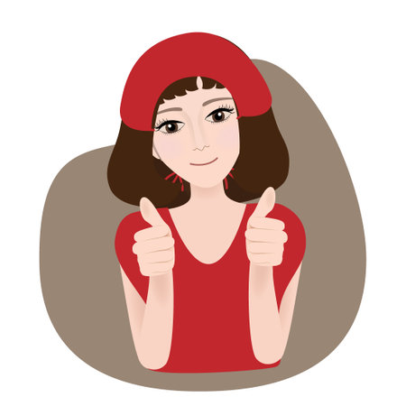 Smiling pretty woman showing thumbs up. Body language. I like that. Good job. Vector illustrationのイラスト素材