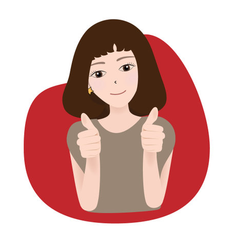 Smiling pretty woman showing thumbs up. Body language. I like that. Good job. Vector illustrationのイラスト素材
