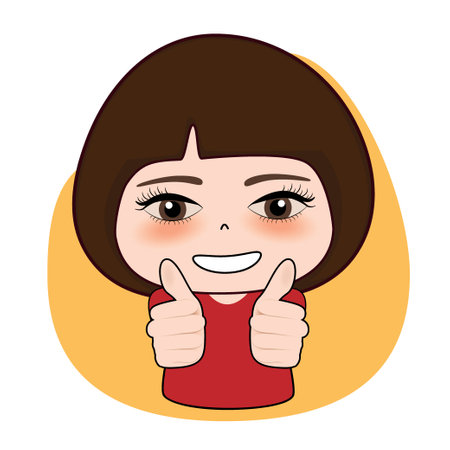 Smiling pretty woman showing thumbs up. Body language. I like that. Good job. Vector illustrationのイラスト素材