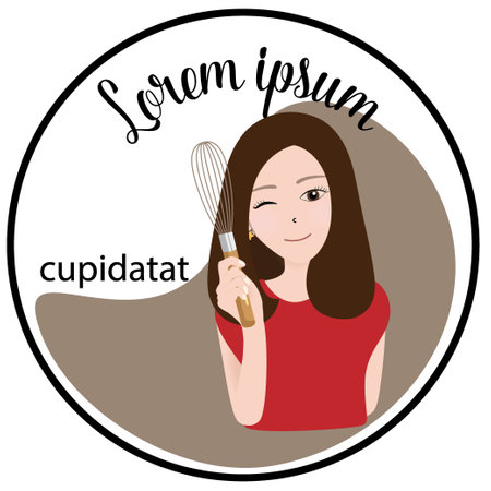 A happy housewife holding a whisk. Vector illustrationのイラスト素材