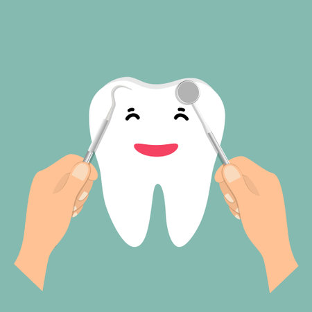 Dentist holding instruments and examining patient teeth. Teeth examination dentistry concept.Â のイラスト素材