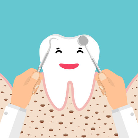 Dental instruments and Tooth. Teeth examination dentistry concept.Â のイラスト素材