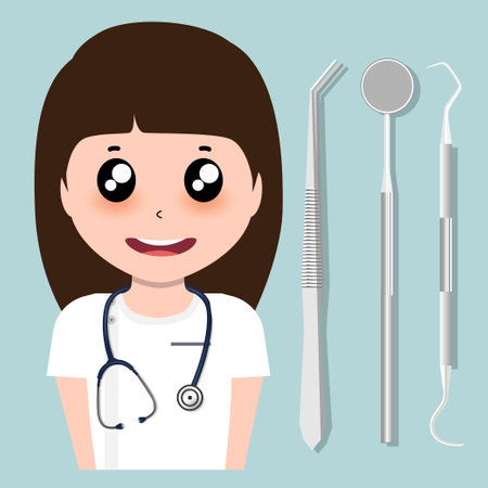 Dental instruments and Tooth. Teeth examination dentistry concept.Â のイラスト素材