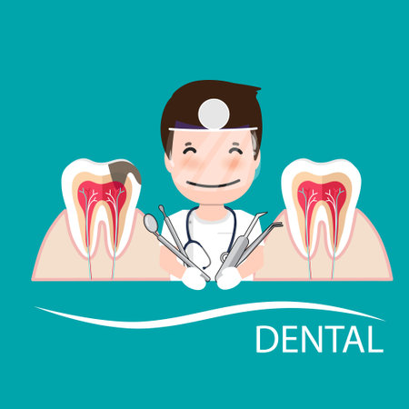 Dental instruments and Tooth. Teeth examination dentistry concept.Â のイラスト素材