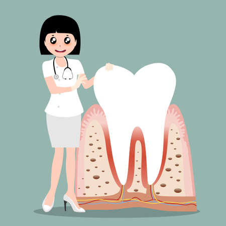 Hand holding instruments for examining patient teeth and Hand holding Toothbrushのイラスト素材