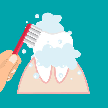 Hand holding instruments for examining patient teeth and Hand holding Toothbrushのイラスト素材