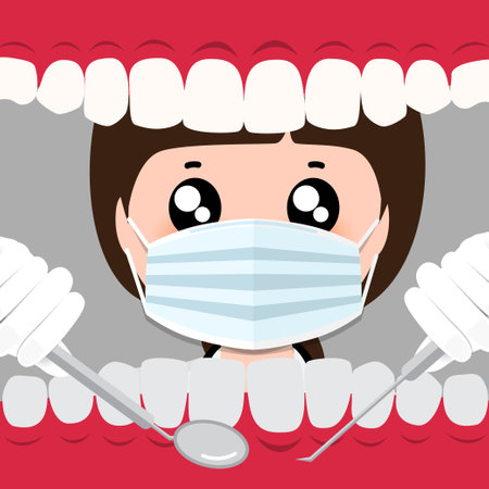 Hand holding instruments for examining patient teeth and Hand holding Toothbrushのイラスト素材