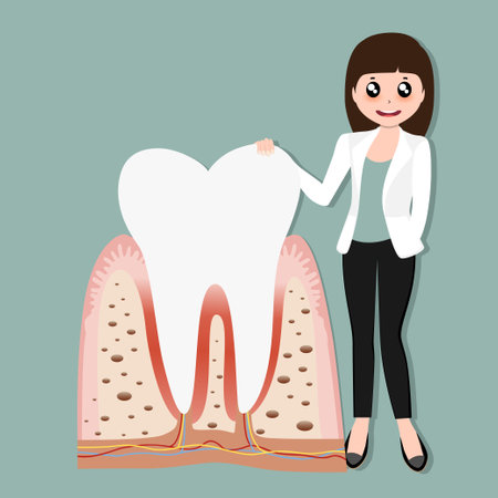 Hand holding instruments for examining patient teeth and Hand holding Toothbrushのイラスト素材