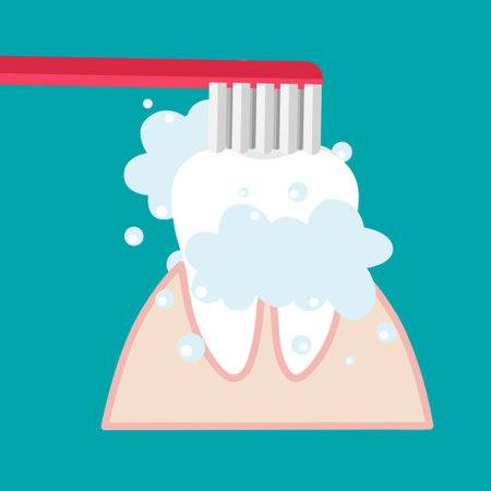 Hand holding instruments for examining patient teeth and Hand holding Toothbrushのイラスト素材