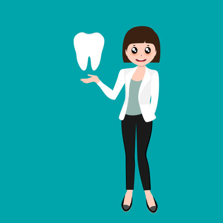 Hand holding instruments for examining patient teeth and Hand holding Toothbrushのイラスト素材