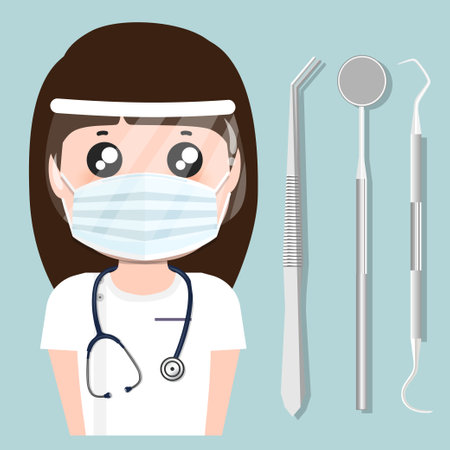 Dentist and Human teeth. Dental care background. Vector illustrationのイラスト素材