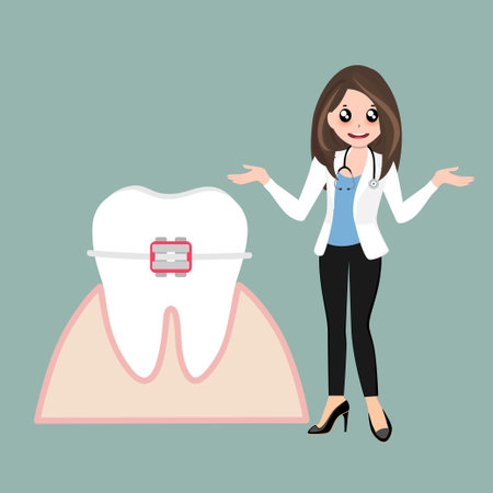 Dentist and Human teeth. Dental care background. Vector illustration.のイラスト素材