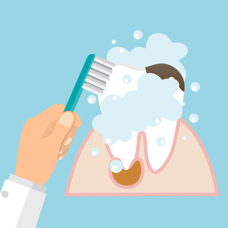 Dentist and Human teeth. Dental care background. Vector illustration.のイラスト素材