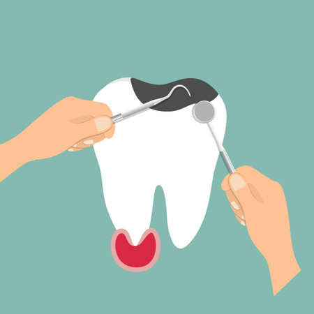 Dentist and Human teeth. Dental care background. Vector illustration.のイラスト素材