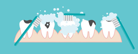Dentist and Human teeth. Dental care background. Vector illustration.のイラスト素材
