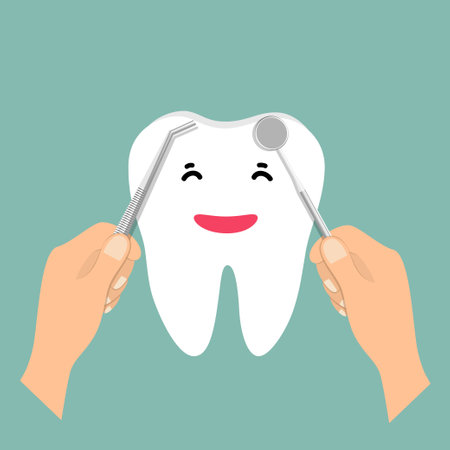 Dentist and Human teeth. Dental care background. Vector illustration.のイラスト素材