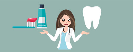 Dentist and Human teeth. Dental care background. Vector illustration.のイラスト素材