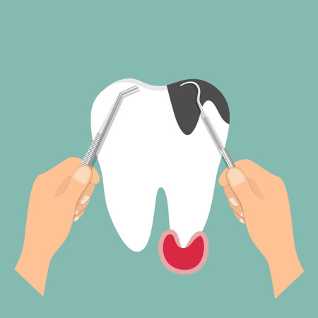 Dentist and Human teeth. Dental care background. Vector illustration.のイラスト素材