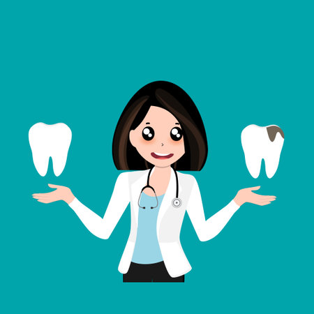 Dentist holding instruments and examining patient teeth. Patient mouth inside view. Teeth examination dentistry concept.Â のイラスト素材