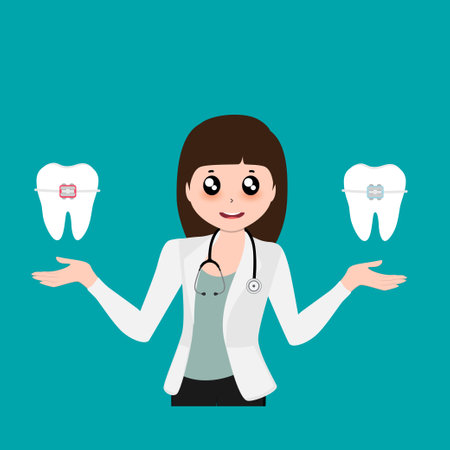 Dentist and Human teeth. Dental care background. Vector illustrationのイラスト素材