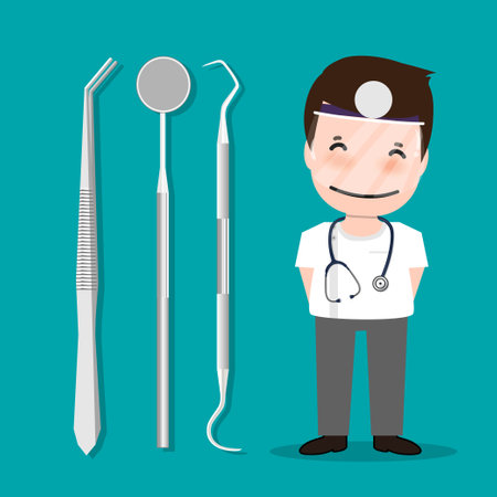 Dentist and Human teeth. Dental care background. Vector illustrationのイラスト素材
