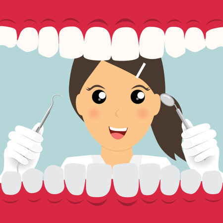Dentist and Human teeth. Dental care background. Vector illustrationのイラスト素材