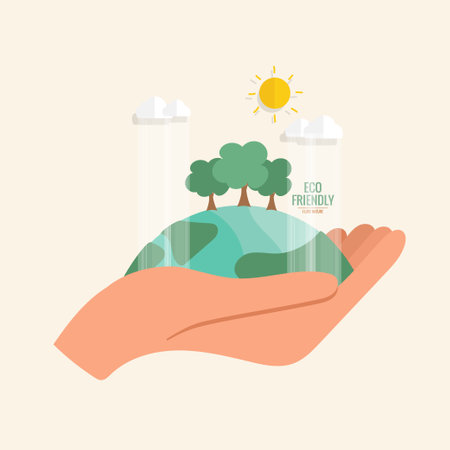 ECO FRIENDLY. Ecology concept with Green Eco Earth and Trees. Vector illustrationのイラスト素材