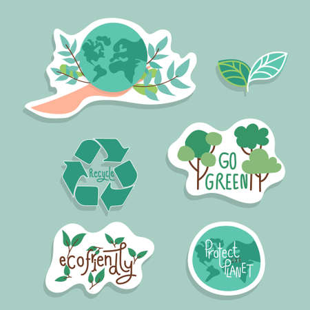 ECO FRIENDLY. Ecology concept with Green Eco Earth and Trees. Vector illustrationのイラスト素材