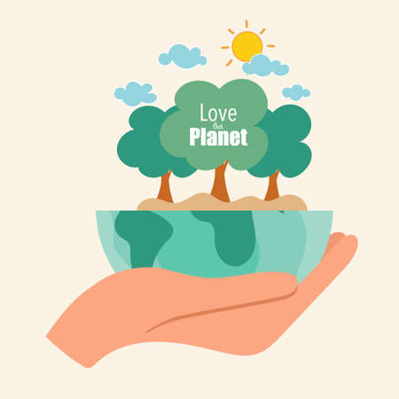 ECO FRIENDLY. Ecology concept with Green Eco Earth and Trees. Vector illustrationのイラスト素材