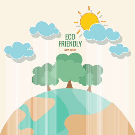 ECO FRIENDLY. Ecology concept with Green Eco Earth and Trees. Vector illustrationのイラスト素材