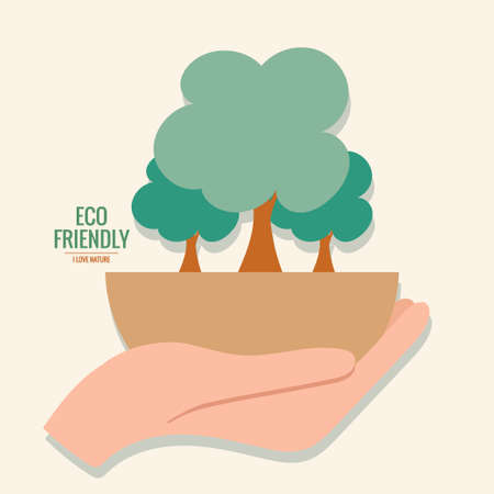 ECO FRIENDLY. Ecology concept with Green Eco Earth and Trees. Vector illustrationのイラスト素材