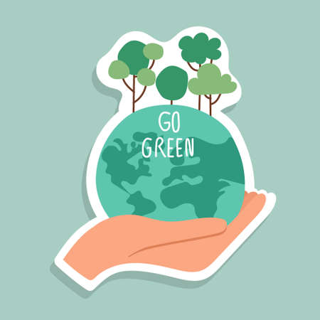 ECO FRIENDLY. Ecology concept with Green Eco Earth and Trees. Vector illustrationのイラスト素材