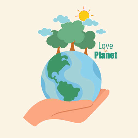 ECO FRIENDLY. Ecology concept with Green Eco Earth and Trees. Vector illustrationのイラスト素材
