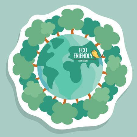 ECO FRIENDLY. Ecology concept with hand holding tree. Vector illustrationのイラスト素材