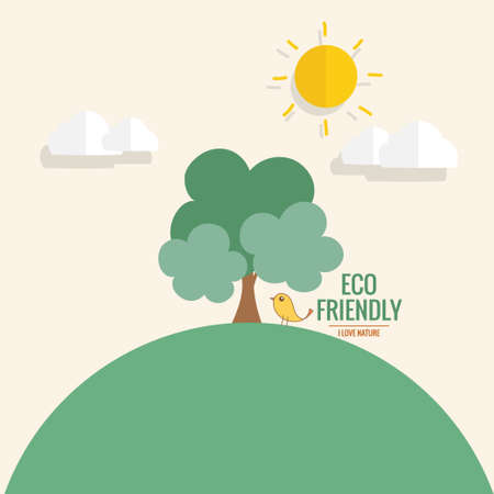 ECO FRIENDLY. Ecology concept with hand holding tree. Vector illustrationのイラスト素材